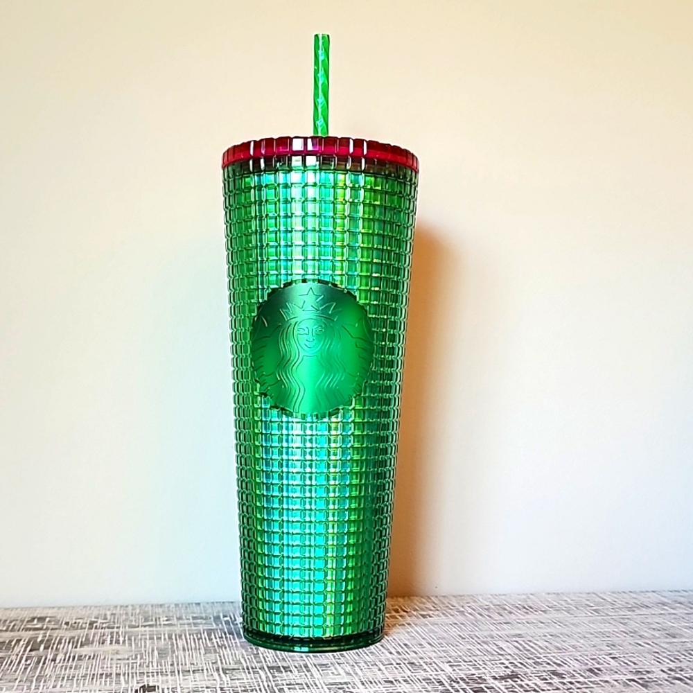 NWT Rare Starbucks 2023 Spring Release Green Pink Chrome Studded Grid Tumbler